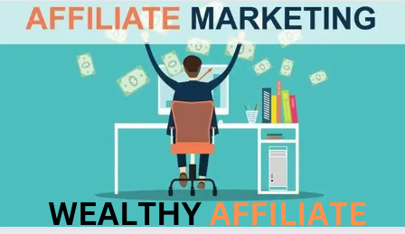 wealthy affiliate at a desk with arms up and money flying